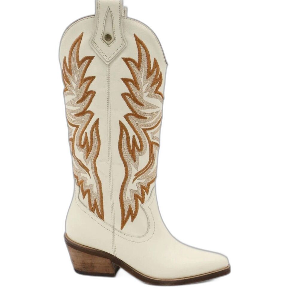 Stivali New York Dramen Western Cowboy Boots  Ivory Leather Size 37 NWOB